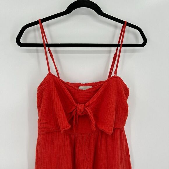 ANTHROPOLOGIE Saturday Sunday Red Orange Gauzy Isabel Tie Front Jumpsuit Medium - Picture 6 of 9